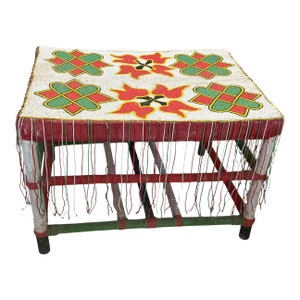 Vintage African Nobility Beaded Wood Yoruba Table Nigeria 17" H