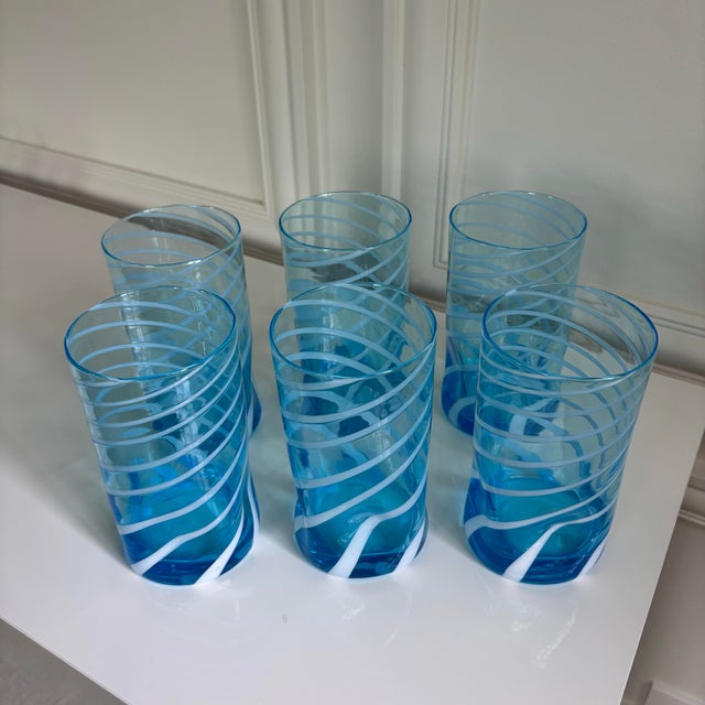 2020s Blue Lagoon Swirl Italian Murano Glass Tumblers - Set of 6 For Sale - Image 5 of 5