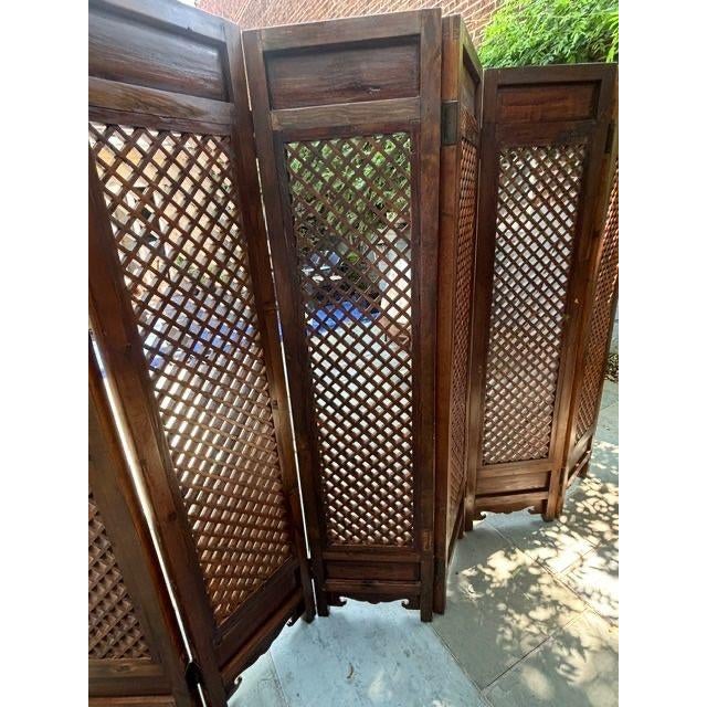 Antique 6 Panel Wooden Screen For Sale - Image 9 of 10