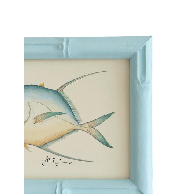 Realism Original Handpainted Blue Fish Painting in a Hand-Painted Frame For Sale - Image 3 of 3