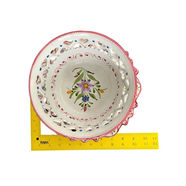 Vintage Hand-Painted Portuguese Cachepot and Reticulated Underplate in the Style of Herend For Sale - Image 11 of 11