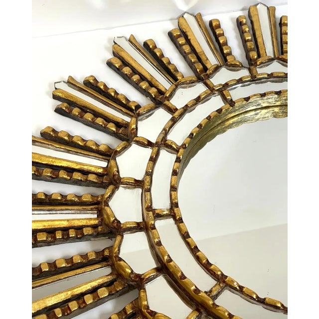Wood Mid 20th Century Italian Modern Giltwood Sunburst Mosaic Mirror For Sale - Image 7 of 10