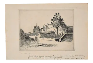 Landscape with Figures - Original Etching by M. Asselin - Early 20th Century Early 20th Century