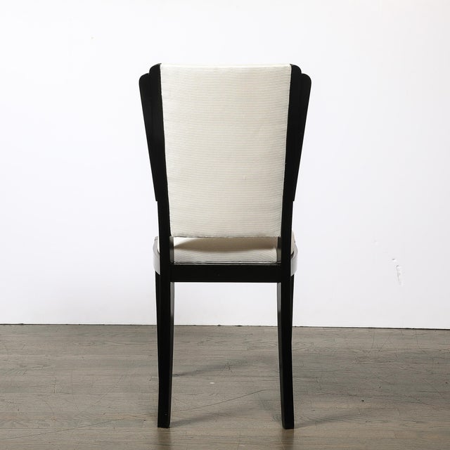 Set of 6 Art Deco Skyscraper Black Lacquer & Off White Upholstery Dining Chairs For Sale - Image 12 of 16