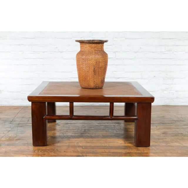 Chinese Early 20th Century Elmwood Coffee Table with Woven Rattan Top Inset For Sale In New York - Image 6 of 13