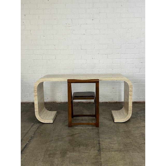 1990s Faux Travertine Scroll Console Table For Sale - Image 10 of 12