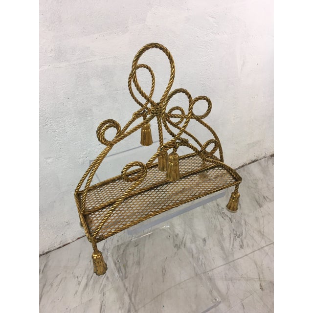 Hollywood Regency Hollywood Regency Gold Tassel Magazine Rack For Sale - Image 3 of 9