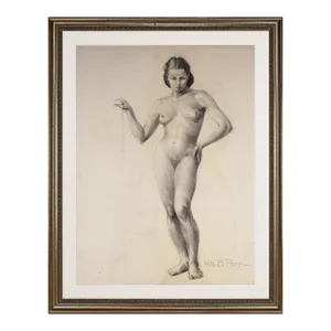 Large Vintage Art Deco Charcoal Nude Female Figure Study by Illustrator William B Pattengill 1934