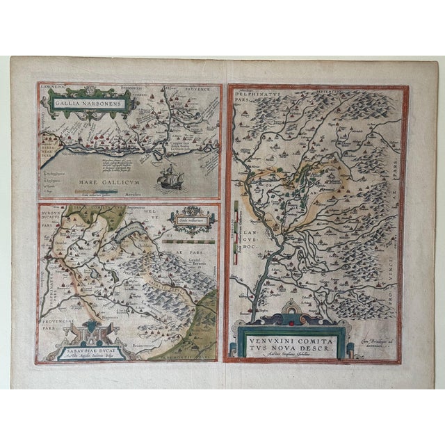 Paper Hand-Colored Atlas Map of Gallia Narbonensis by Abraham Ortelius, 1600 For Sale - Image 7 of 18