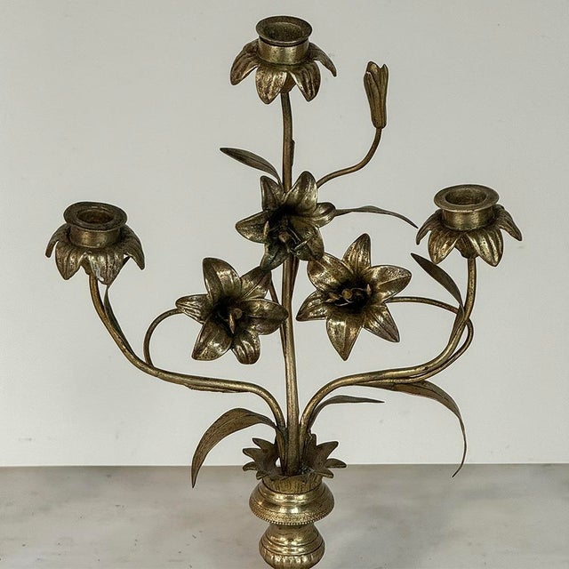Bronze Pair Napoleon III Period Bronze Floral Candelabra For Sale - Image 8 of 11