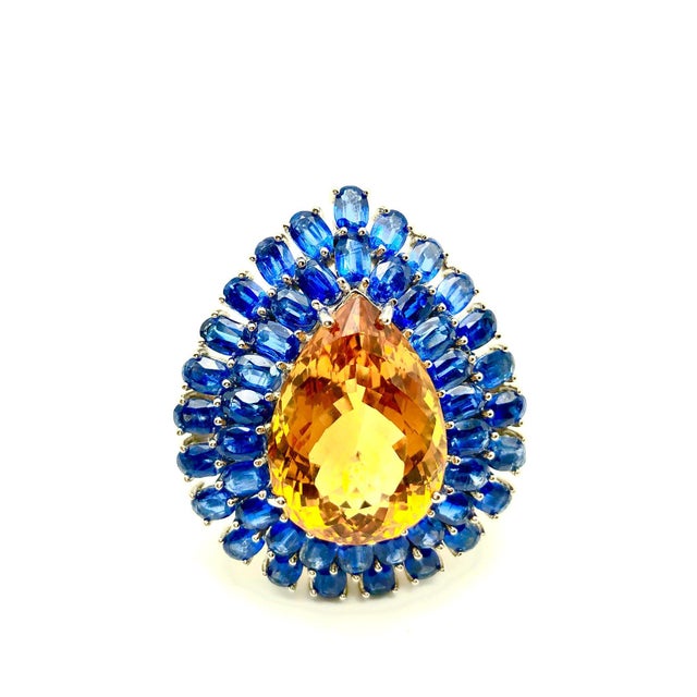 Bochic "Orient" Vintage Kyanite and Citrine Ring Set In 18K White Gold & Silver For Sale - Image 10 of 18