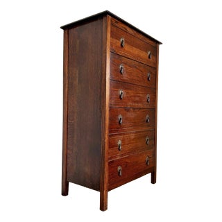 Antique Arts & Crafts Oak Tallboy Chest of Drawers For Sale