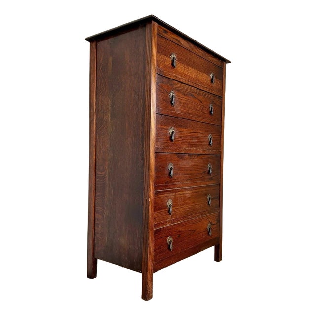 Antique Arts & Crafts Oak Tallboy Chest of Drawers For Sale