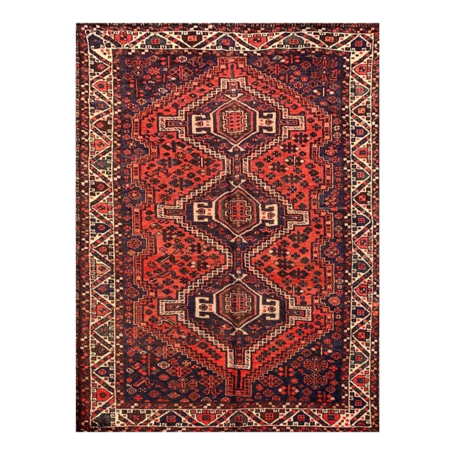 Authentic Hand Knotted Vintage SHRZ Pictorial Wool Area Rug 7.10 X 4.11 Ft For Sale
