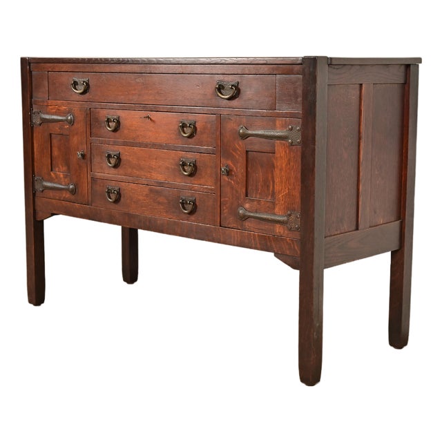 Stickley Brothers Antique Mission Oak Arts & Crafts Strap Hinge Sideboard, Circa 1910 For Sale