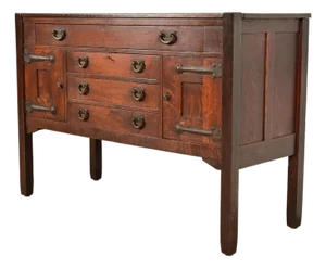 Stickley Brothers Antique Mission Oak Arts & Crafts Strap Hinge Sideboard, Circa 1910