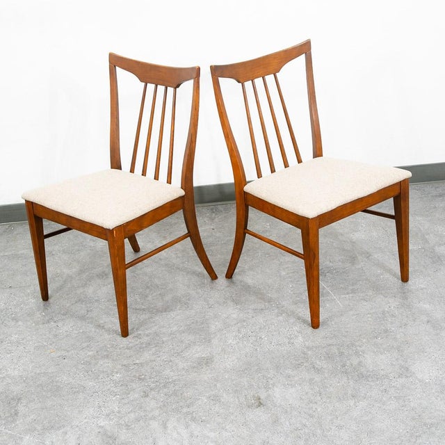1960s Mid Century Modern Dining Chairs Set 6 Solid Stained Oak Keller Furniture Tan For Sale - Image 5 of 12