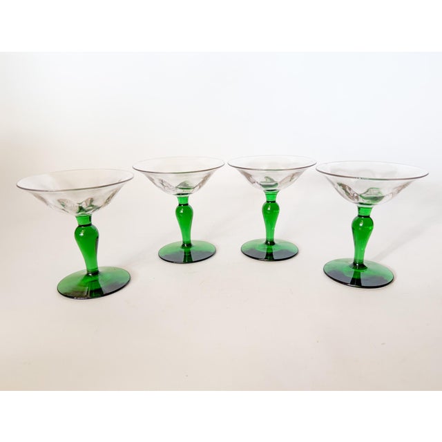 Antique Art Nouveau Green Blown Glass Coupes - Set of 4 For Sale - Image 9 of 10
