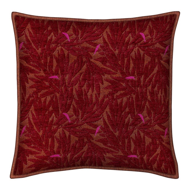Palais Double Sided Outdoor Cushion in Yoko Bordeaux X Rosita Orange & Pink, 18x18 Inch For Sale