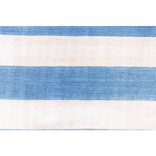 1950s Doris Leslie Blau Dhurrie Vintage Striped White And Blue Flatweave Cotton Rug For Sale - Image 5 of 8