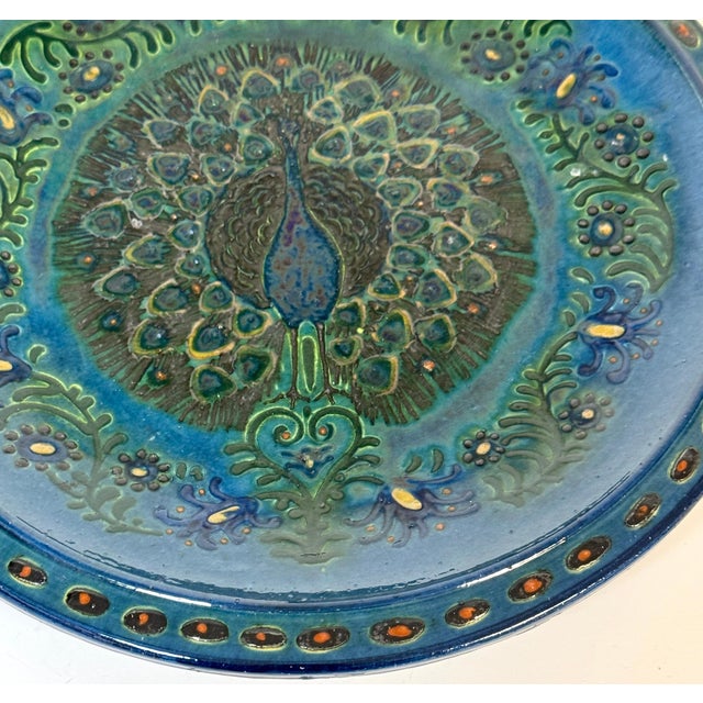 Welsh Arts & Crafts Peacock Charger by John Lang, Aberamffra, circa 1910–1925 For Sale - Image 13 of 18