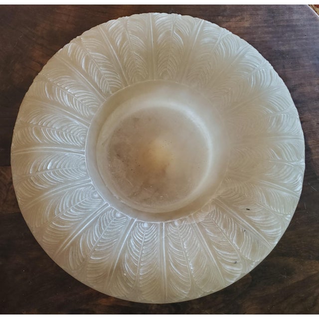 Large Vintage Alabaster Carved Round Pedestal Bowl Italian by Ali For Sale - Image 11 of 12