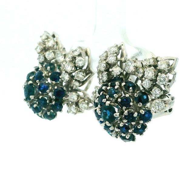 1970s Pair of Frantz Hingelberg Danish 14k Gold Sapphire and Diamond Floral Earrings For Sale - Image 10 of 16