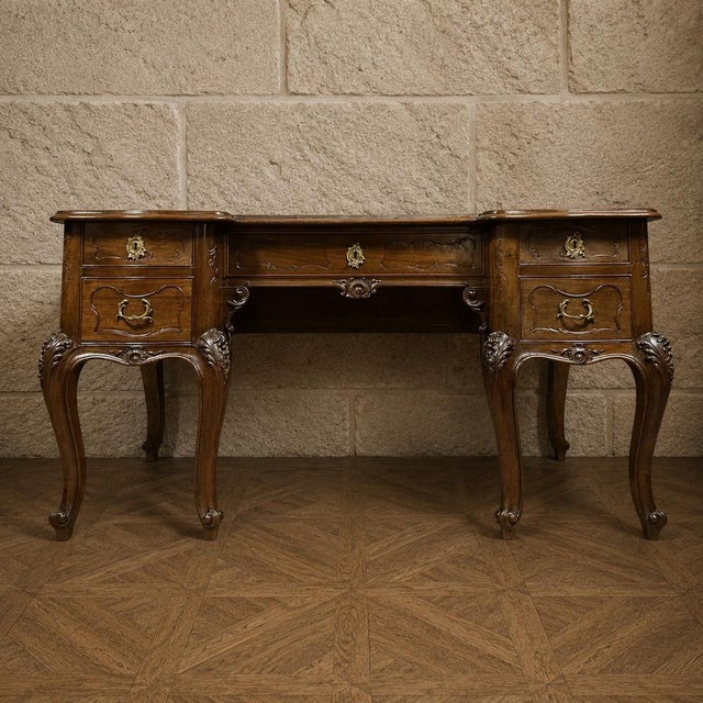 Large Flat Walnut Desk, 1930s For Sale - Image 3 of 6