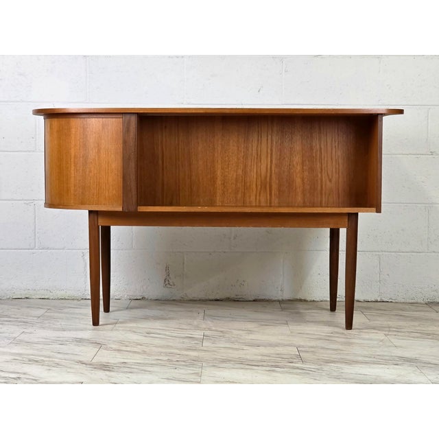 Teak Elliptical Bullet Desk by Kai Kristiansen for Feldballes For Sale - Image 11 of 14