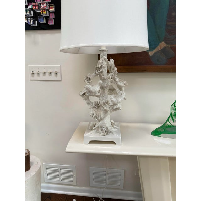 Mid 20th Century Large Italian Porcelain Lamp W/ Birds & Foliage For Sale In Chicago - Image 6 of 12