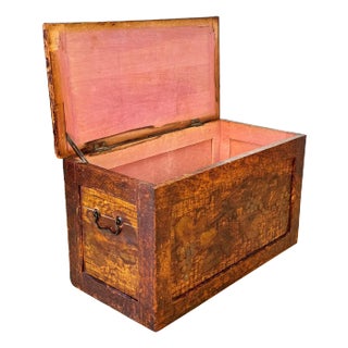 Antique Arts & Crafts Flemish Pyrography Storage Chest Box For Sale