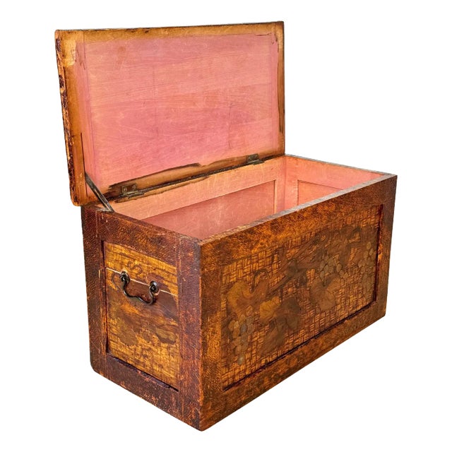 Antique Arts & Crafts Flemish Pyrography Storage Chest Box For Sale