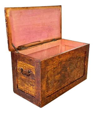 Antique Arts & Crafts Flemish Pyrography Storage Chest Box