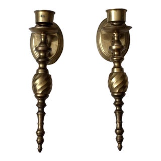 Vintage Brass Candle Sconces Pair For Sale