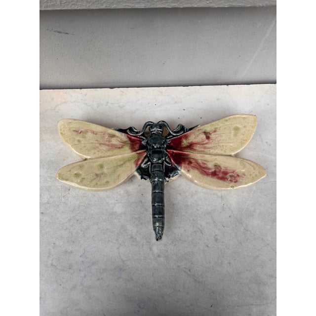 Majolica dragonfly wall pocket by Fives Lille, circa 1900.