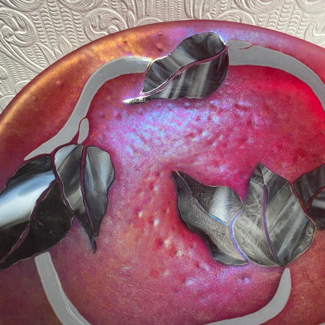 Vintage Hand Made Vintage 1990’s Art Glass Bowl Leaves Insets For Sale - Image 10 of 11