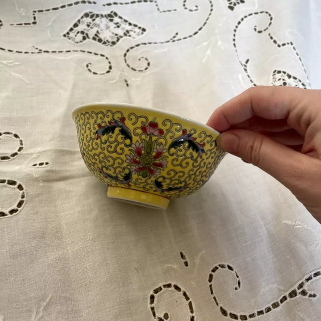 This Vintage Chinese dinner set has a beautiful floral pattern of aqua, green and fushia on a golden yellow ground. It...