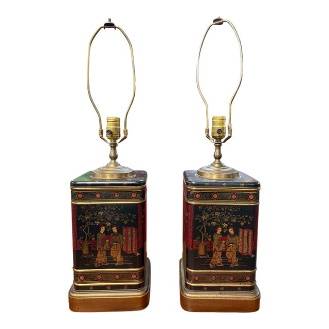 1970s Tea Caddy Lamps a Pair Chinoisierie Vintage For Sale