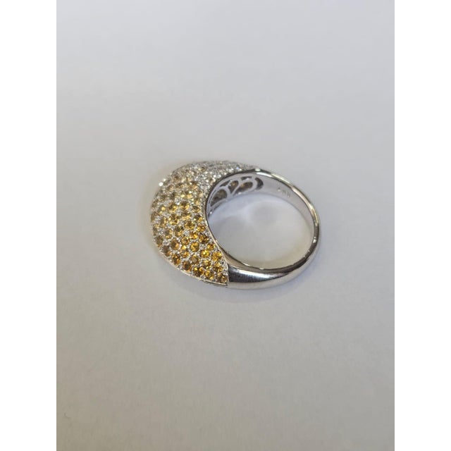 Modern Set in 18k White Gold, Yellow Sapphire & Diamond Modern Dome Cocktail Ring, Size 6 For Sale - Image 3 of 14