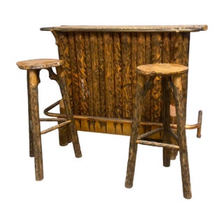 Brutalist Chalet Bar and Stools, Set of 3 For Sale