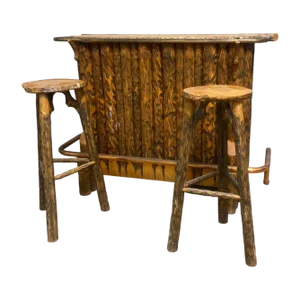 Brutalist Chalet Bar and Stools, Set of 3