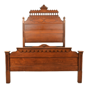 Herter Brothers Style Antique Monumental Eastlake Victorian Carved Walnut Full Size Bed, Circa 1880s