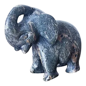 Primitive Hand Carved Good-Luck (Trunk-Up) Elephant of Veined Stone