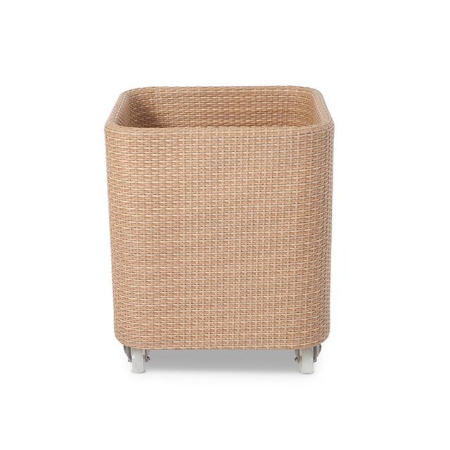 Woven Resin Outdoor Storage bin. Useful for towel drops. On locking castors.