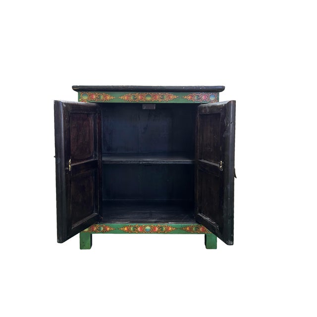 Tibetan Style Green Floral Mandala Graphic End Table Nightstand For Sale In San Francisco - Image 6 of 10