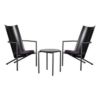 Vintage Lounge Chairs with Side Table, 1980s, Set of 3 For Sale