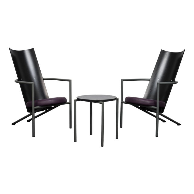 Vintage Lounge Chairs with Side Table, 1980s, Set of 3 For Sale