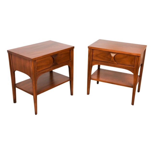 Pair Kent Coffey Perspecta Rosewood Pecan Nightstands Tables For Sale