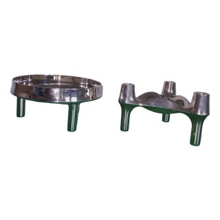 Modular Candleholder and Bowl by Ceasar Stoffi and Fritz Nagel for BMF, 1970s, Set of 2 For Sale