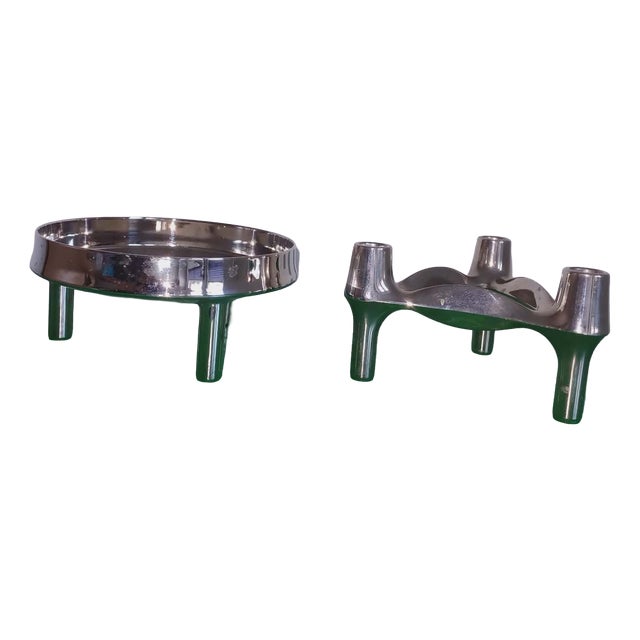 Modular Candleholder and Bowl by Ceasar Stoffi and Fritz Nagel for BMF, 1970s, Set of 2 For Sale